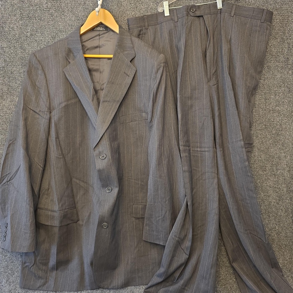 Stafford Suit Mens 48XL 48x29 Gray Wool Stripe 2 Piece Jacket Pants Big Tall